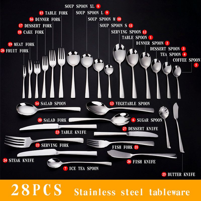 Manufacturer Wholesale Luxury Hotel Restaurant Gift 28 Pcs Stainless Steel Flatware Silverware Cutlery Set