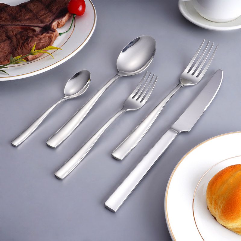 Retro Silverawre Hotel Restaurant Dessert Salad Fruit Steak Silver Spoon Knife Fork Serving Cutlery Flatware Sets Stainless