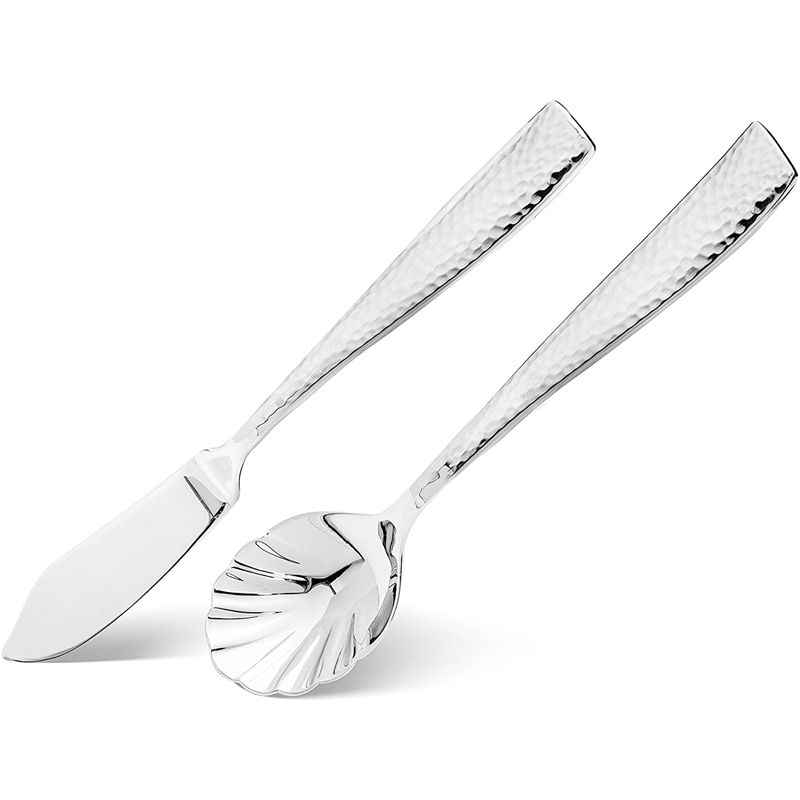 Essentials 8-Piece Hammered 18/10 Stainless Steel Flatware Serving Set - Hostess Silverware with Cake Knife & Cake Server