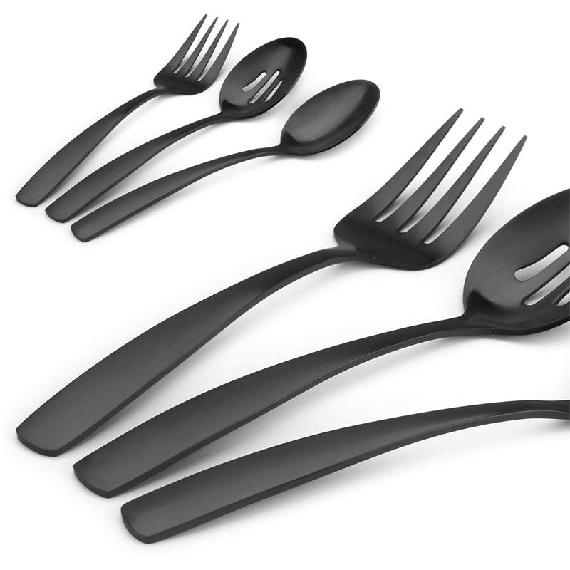 Matte Black 5-Piece Hostess Set, Stainless Steel Silverware Flatware Cutlery Serving Set