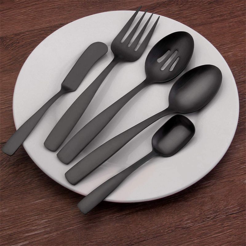 Matte Black 5-Piece Hostess Set, Stainless Steel Silverware Flatware Cutlery Serving Set