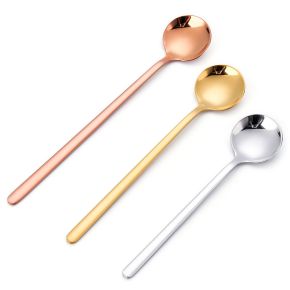 Amazon High Quality Small Metal Silverware Brass Gold Stainless Steel Plated Black Camping Long Handles Tea Dessert Coffee Spoon