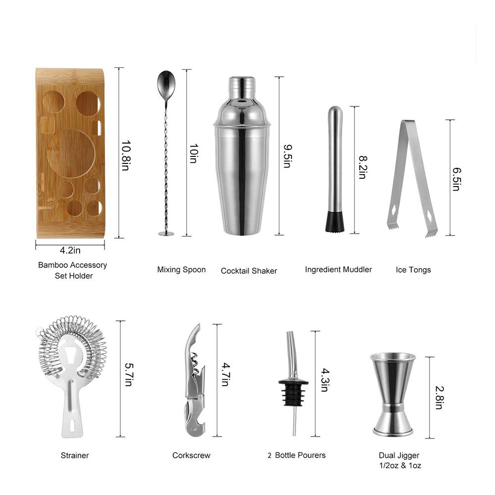 Professional Barware Tools Wooden Stand Travel Gift Stainless Steel Bartender Kit Bar Accessories Jigger Cocktail Shaker Set