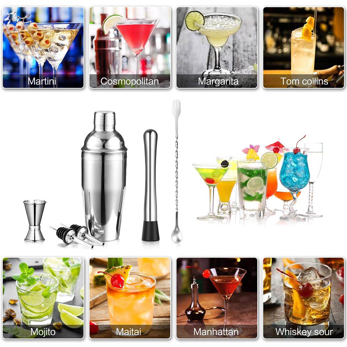 Bar Accessories Cocktail Shaker Jigger Kit Vodka Dispenser Equipment Stainless Steel Martini Home Copper Bell Bartender Set