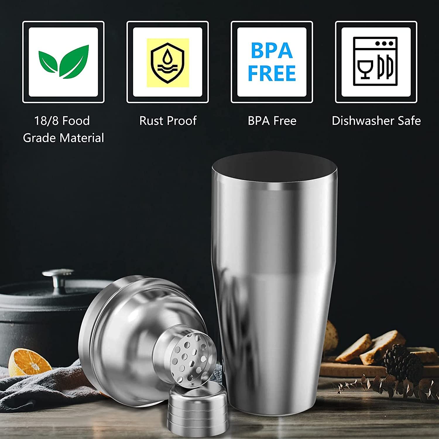 Wholesale Professional Bar Bottle Bartender Kit Double Wall 350ml/550ml/750ml Stainless Steel Cocktail Shaker