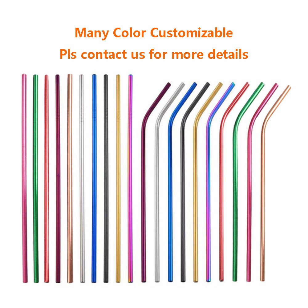 Wholesale Custom Bulk Eco Friendly Reusable Portable Cleaning Brush Stainless Steel 304 Drinking Metal Straw Set With Bag