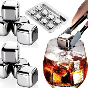 Reusable Chilling Wine Whiskey Stone In Storage Box Mini Customized Stainless Steel Ice Cube with Tongs