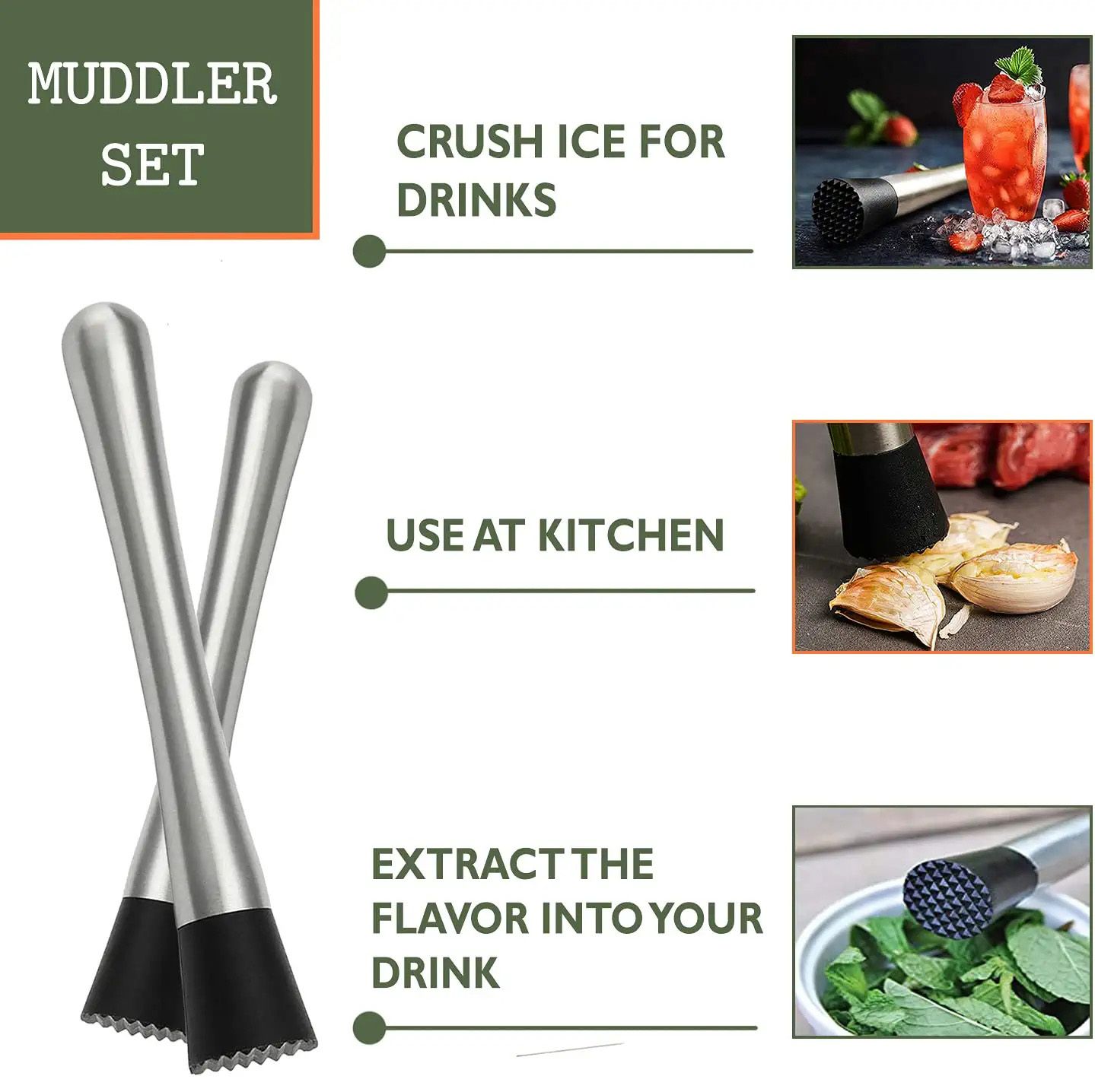 Mojito Bar Tool Silicone Sticks Drink Stainless Steel Ice Bar Cocktail Muddler