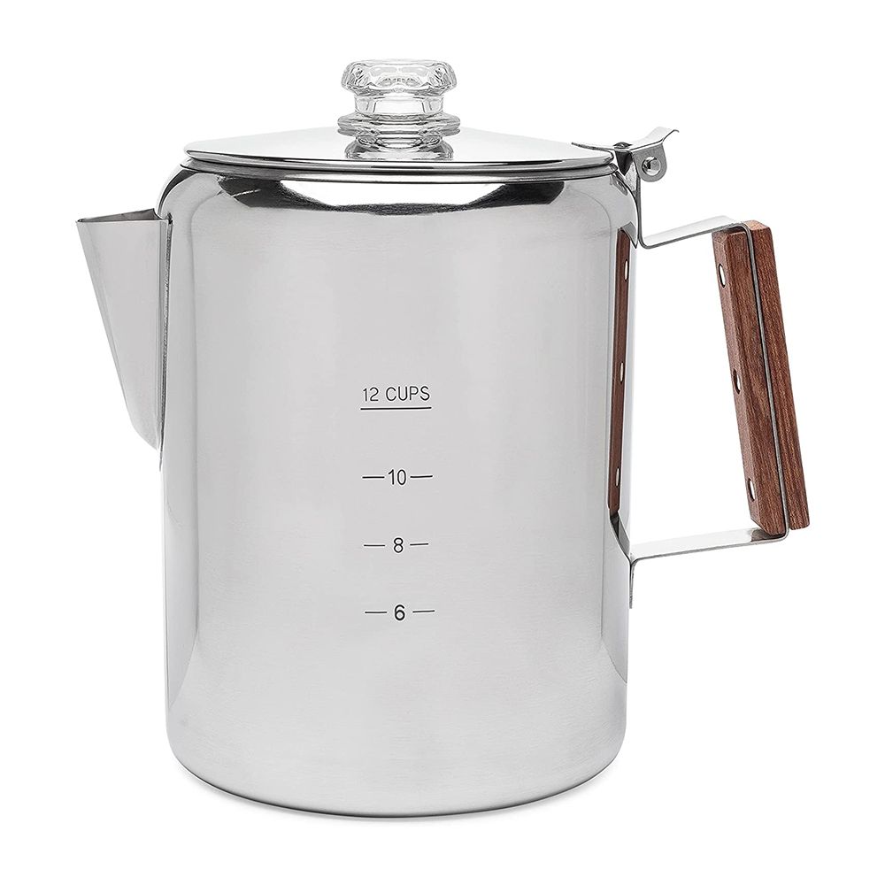 Custom Outdoor Coffee Pot With Wooden Handle Wholesale 6/9/12 Cup Stainless Steel Coffee Maker Camping Coffee Percolator