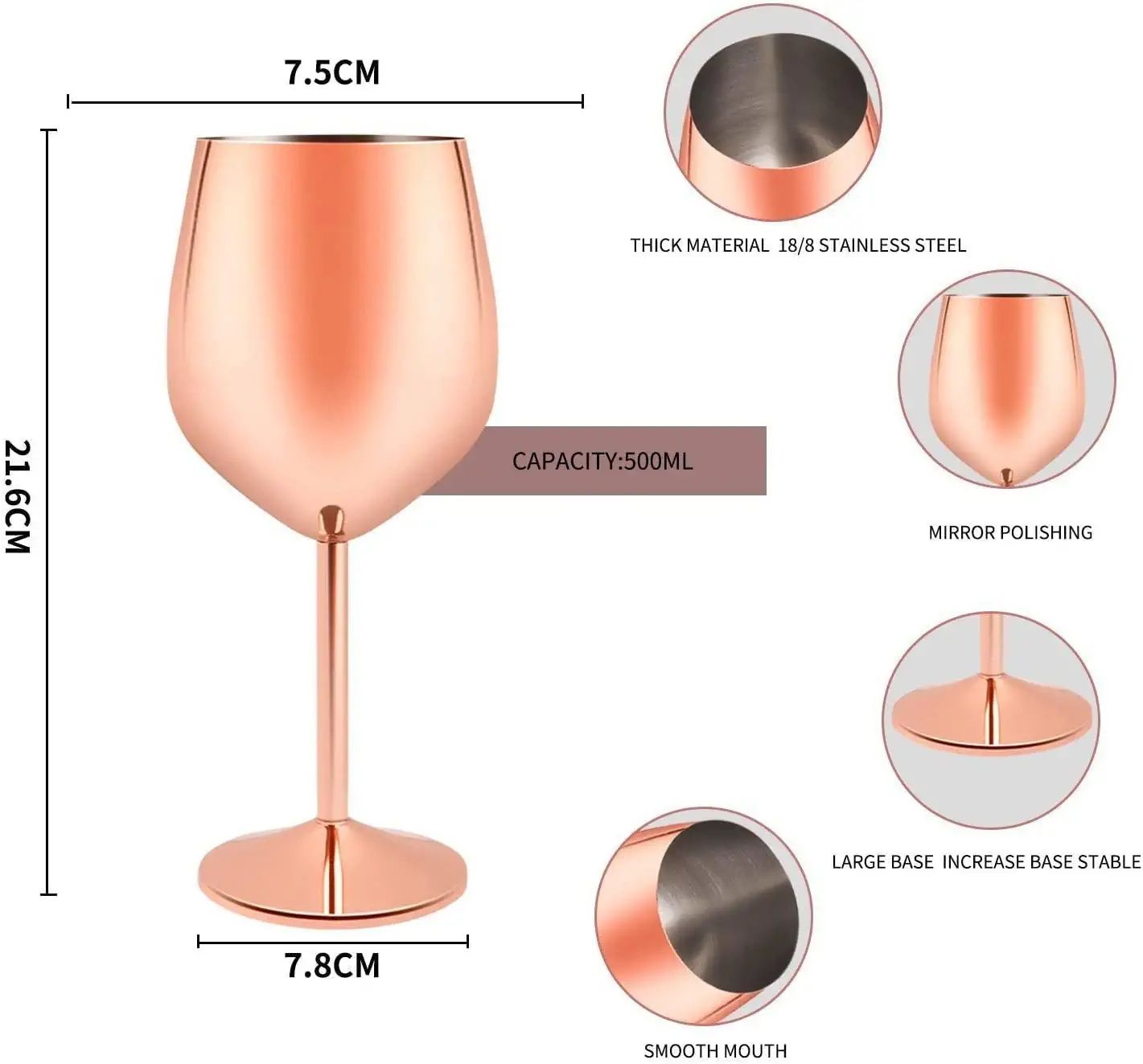 Professional Stainless Steel Gold Wine Goblet Wholesale Bulk Cocktail Martini Metal Stemless Champagne Glasses