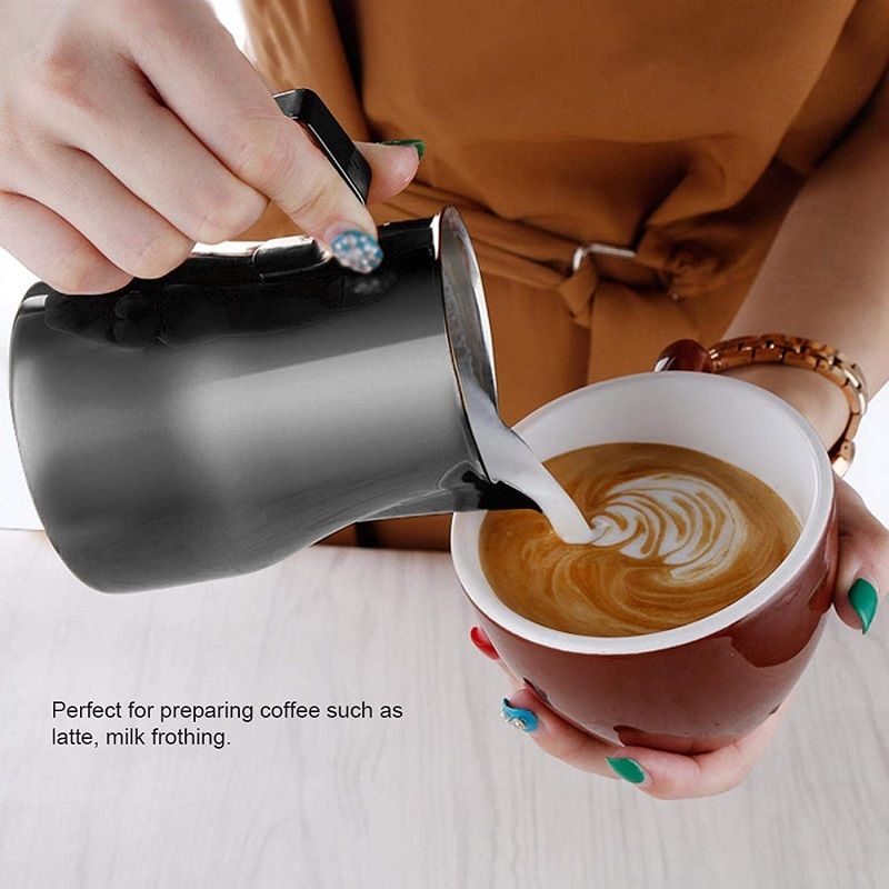 Custom Logo Handheld Black Stainless Steel Frothing Latte Art Barista Coffee Milk Pitcher Jug