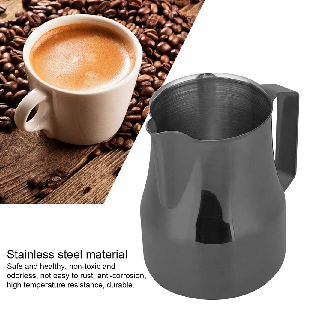 Custom Logo Handheld Black Stainless Steel Frothing Latte Art Barista Coffee Milk Pitcher Jug