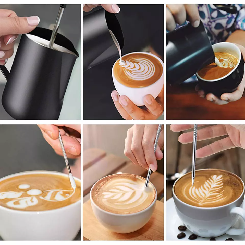 High Quality Arab Barista Coffee Frother With Latte Pen Silver Black 350ml 600ml Stainless Steel 304 Milk Jug