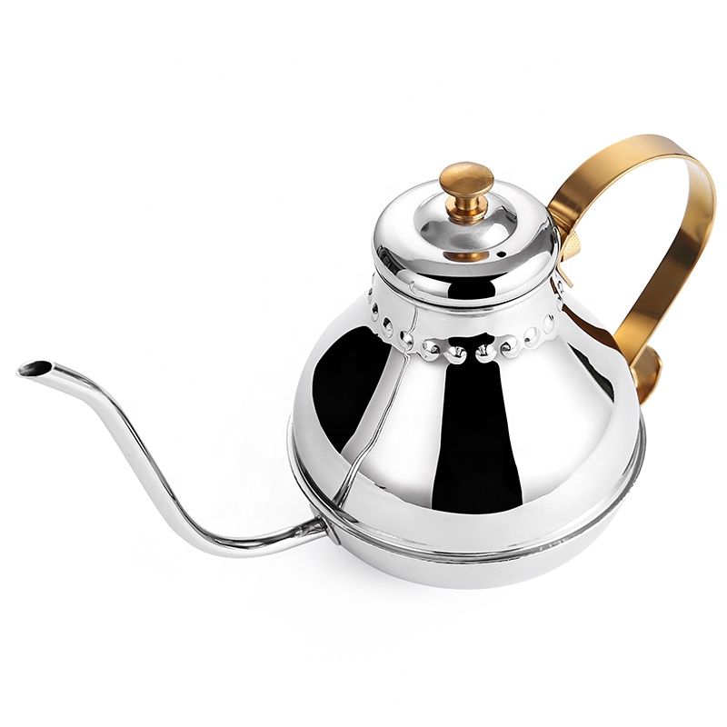 Arabic Gooseneck Coffee Drip Pot Gold Plated Handle Stainless Steel coffee Kettle