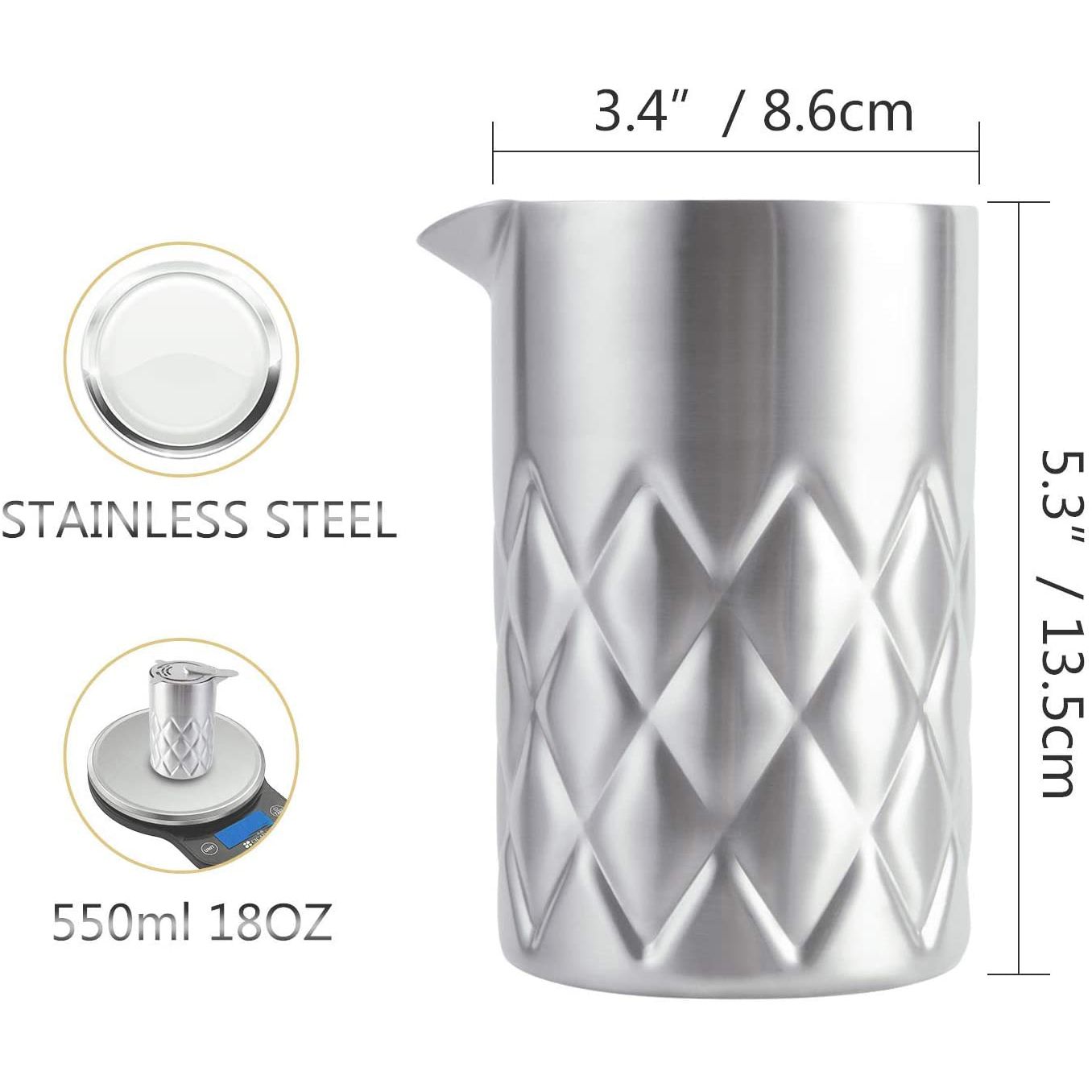 Wholesale Classic Metal Bar Bartender Stirring Tool Double Wall 550ml Silver Stainless Steel Cocktail Mixing Glass