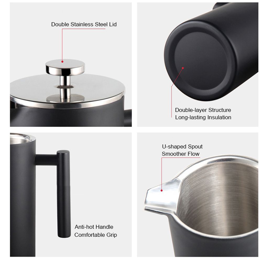 Wholesale Black Stainless Steel Coffee Maker Pot Portable Travel Cafetiere Custom Unique Double Wall French Press