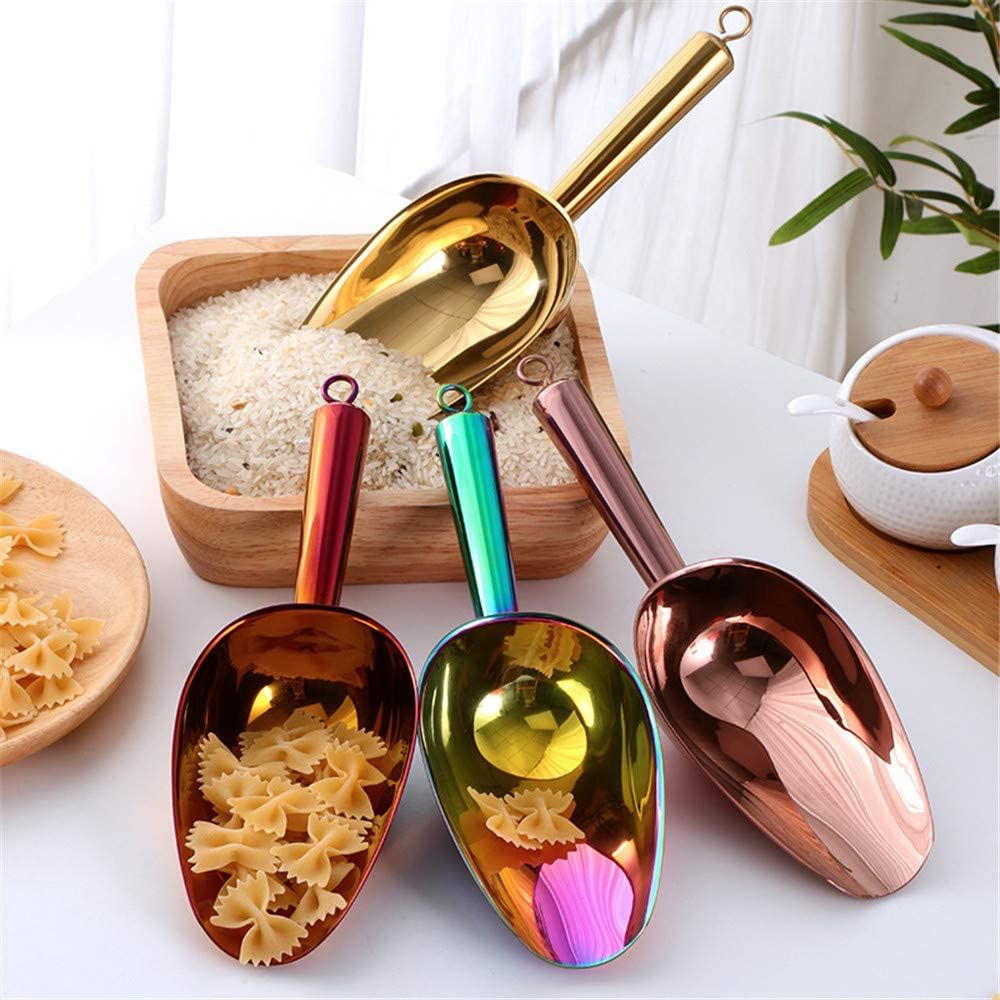 High Quality Bulk Metal Gold Scoop Shovel Spoon Rose Gold Mirror Polished Heavy Duty Stainless Steel Ice Cube Scoop