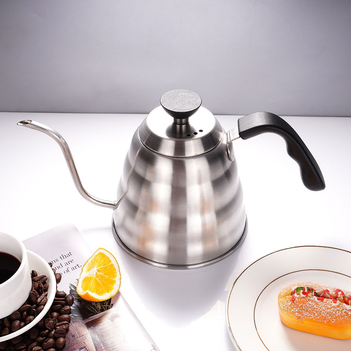 Hot Sale Pour Over Hand Drip Pot Black With Lid Home Hotel Stainless Steel Cloud Gooseneck Coffee Kettle