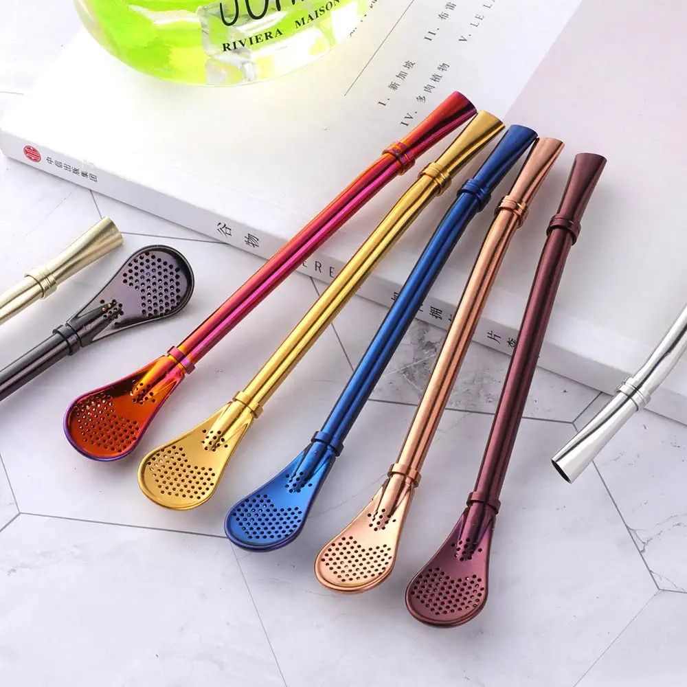 Wholesale Cocktail Bulk Stainless Steel Drinking Metal Reusable Filter Straw Spoon