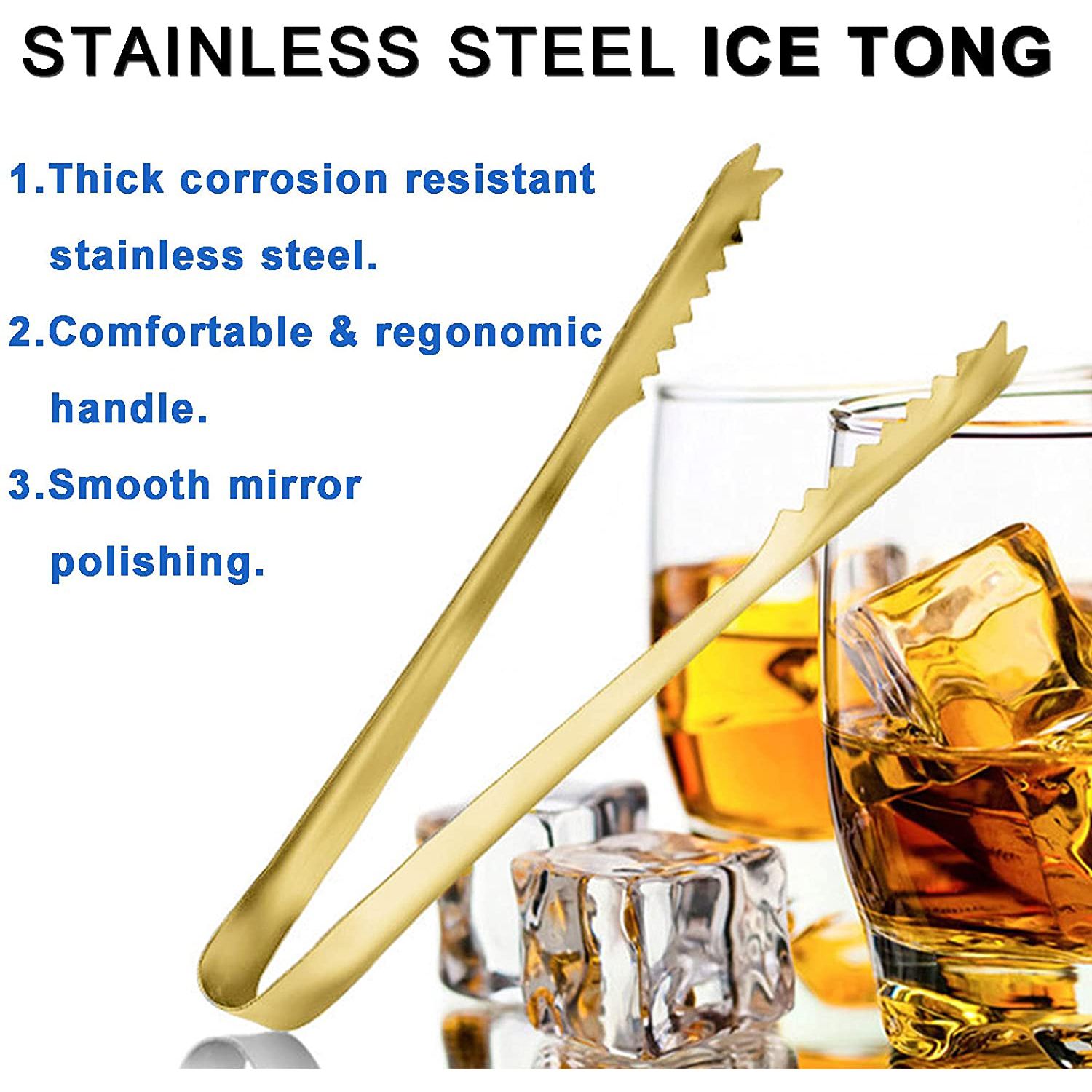 Small Metal Sugar Cube Tongs Clip Whiskey Cocktail Bar Stainless Steel Gold Mini Party Salad Ice Tong