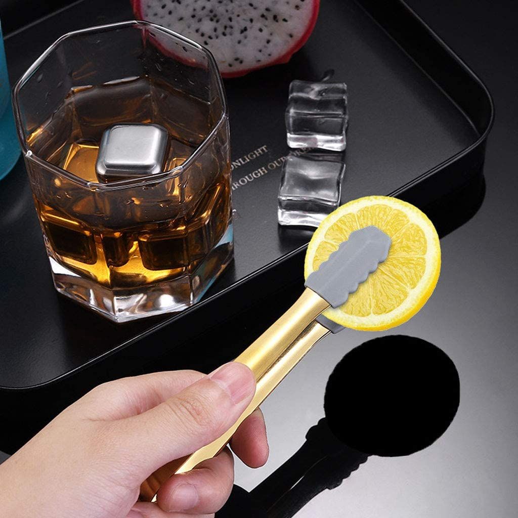 Kitchen Bar Accessories Mini Silicone Stainless Steel Food Serving Whiskey Cube Sugar Ice Tong