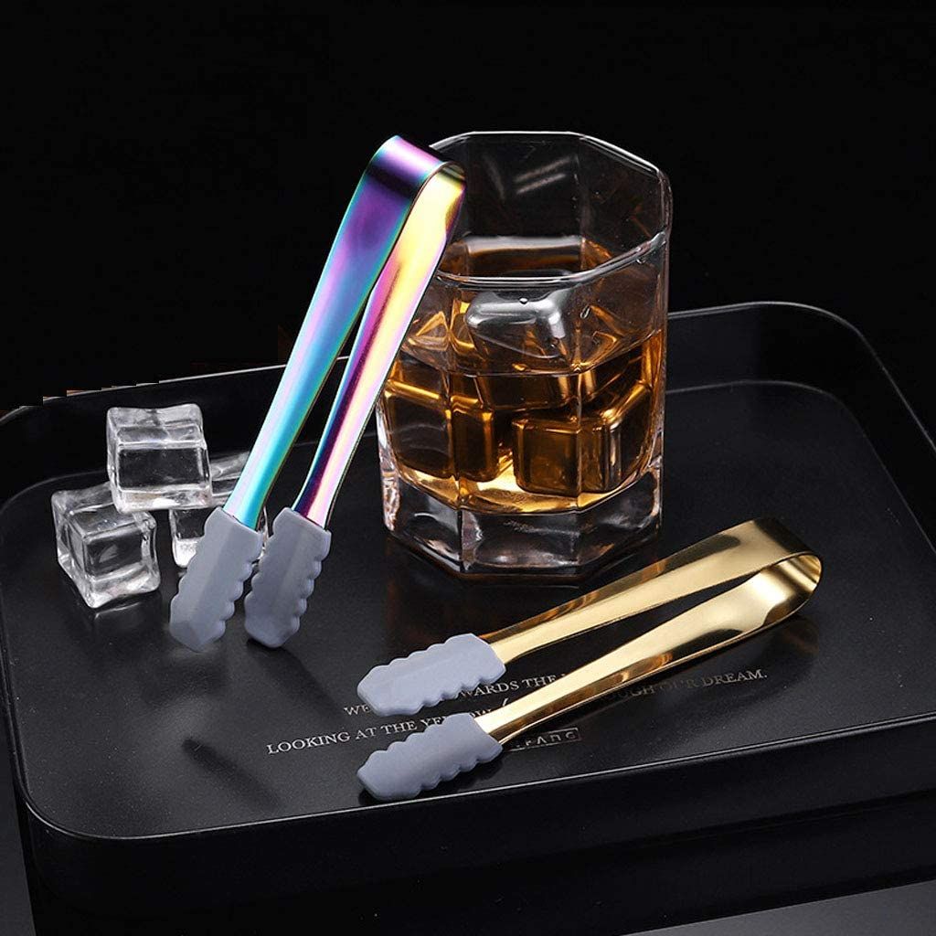 Kitchen Bar Accessories Mini Silicone Stainless Steel Food Serving Whiskey Cube Sugar Ice Tong