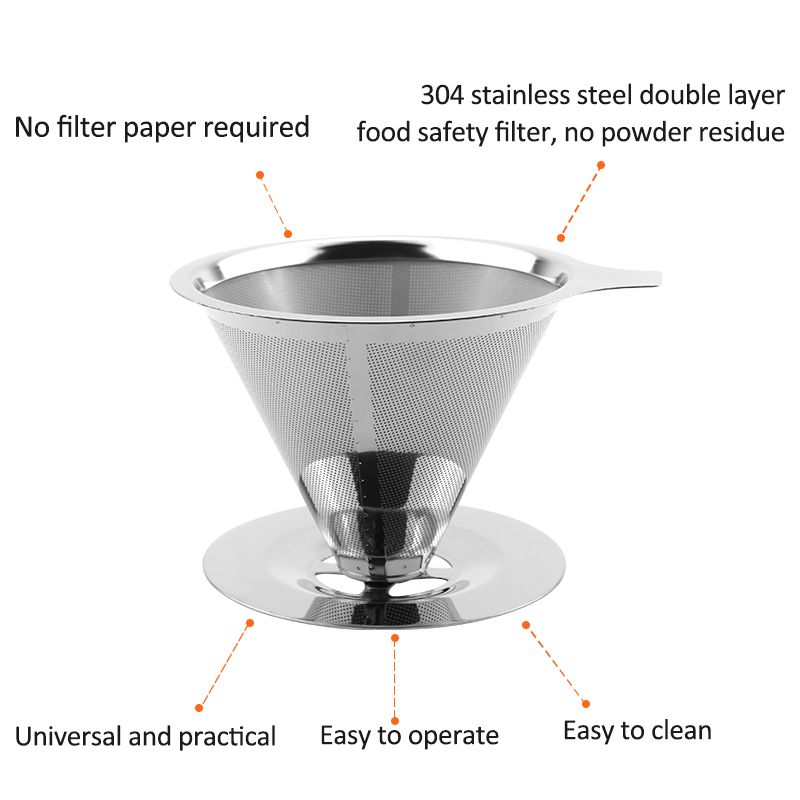 Double Mesh Liner Coffee V60 Strainer Manual Reusable Filter Portable Stainless Steel Coffee Dripper