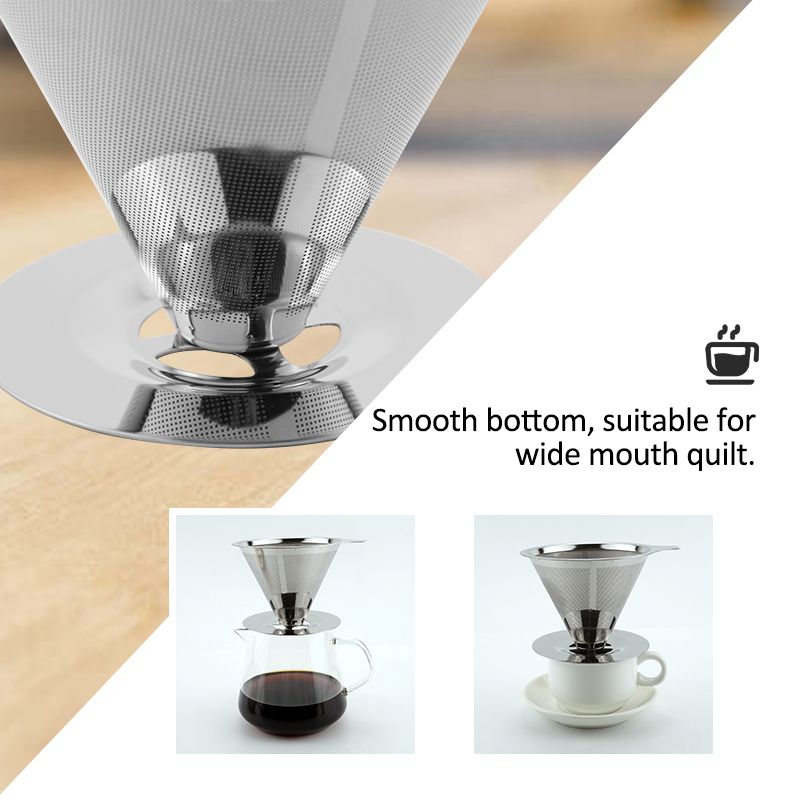 Double Mesh Liner Coffee V60 Strainer Manual Reusable Filter Portable Stainless Steel Coffee Dripper