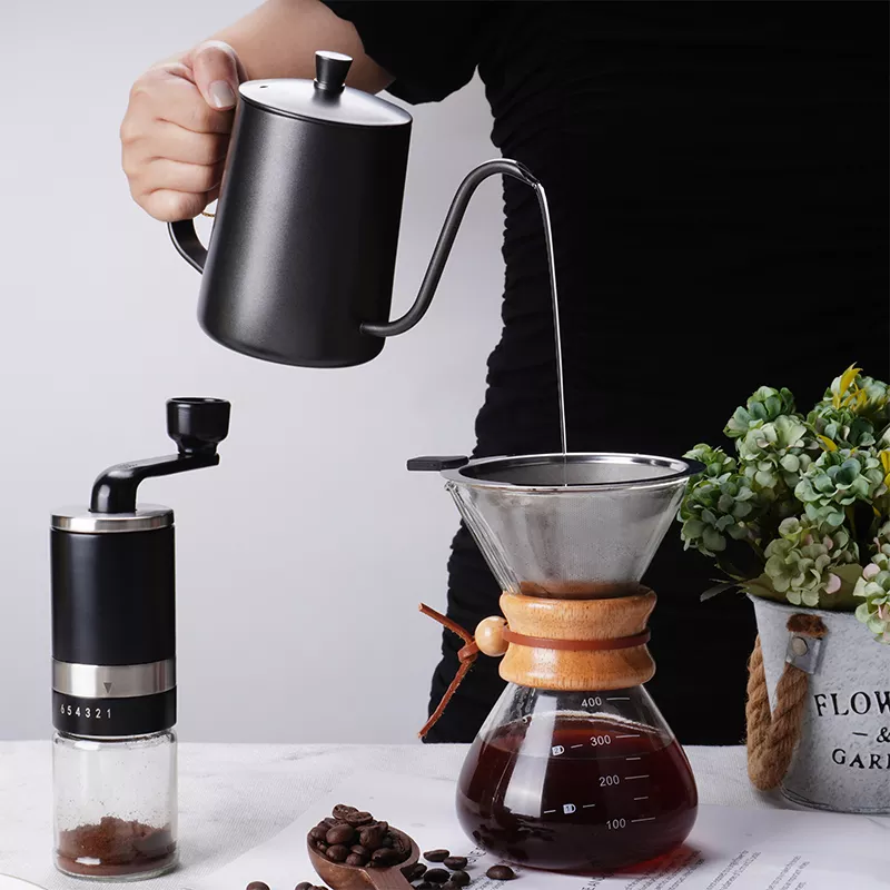 Amazon Hot Sale V60 Pour Over Drip Kettle With Manual Grinder Premium Gift Box Outdoor Travel Portable Coffee Maker Set