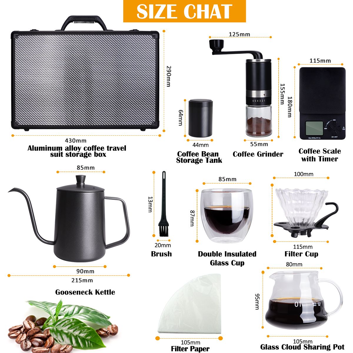 Wholesale V60 Coffee Kettle Grinder Gift Set Stainless Steel Pour Over Coffee Tools Travel Camping Portable Coffee Maker Set