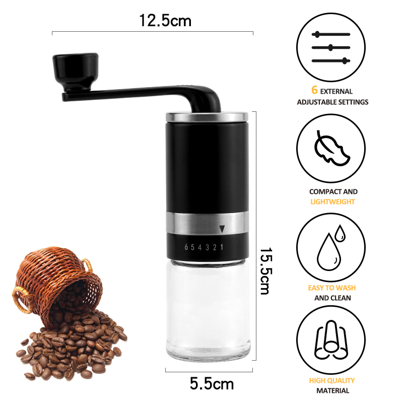 Manual Adjustment Coffee Bean Mill Stainless Steel Ceramic Burs Plastic Hand Crank Portable Espresso Coffee Grinder