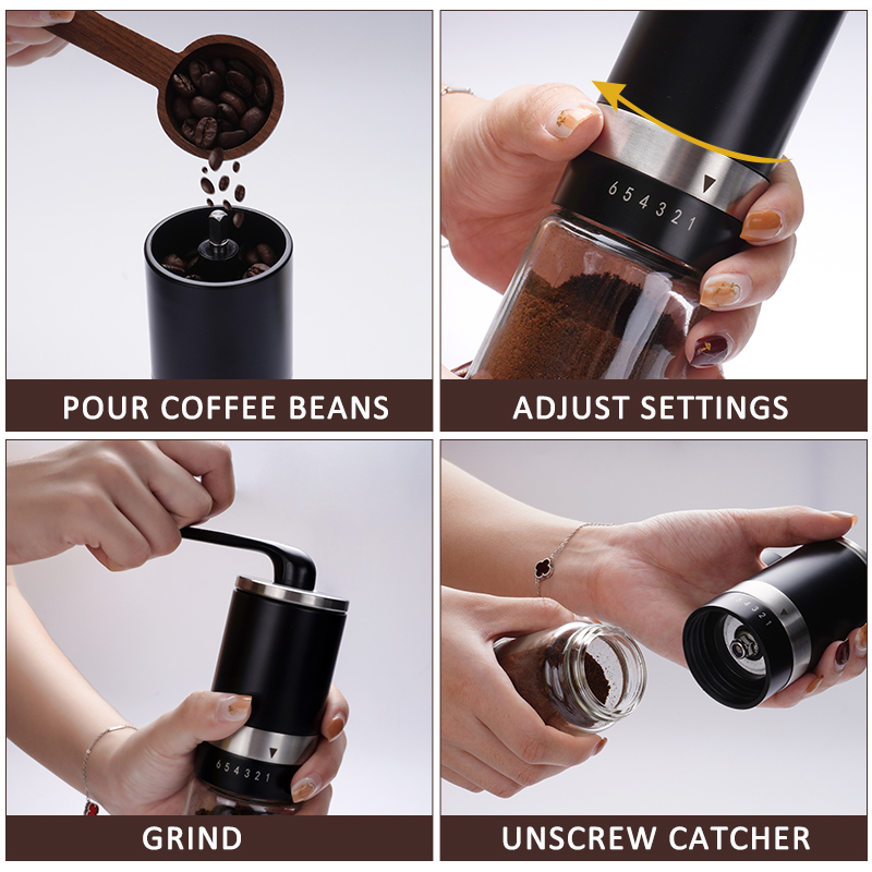 Manual Adjustment Coffee Bean Mill Stainless Steel Ceramic Burs Plastic Hand Crank Portable Espresso Coffee Grinder