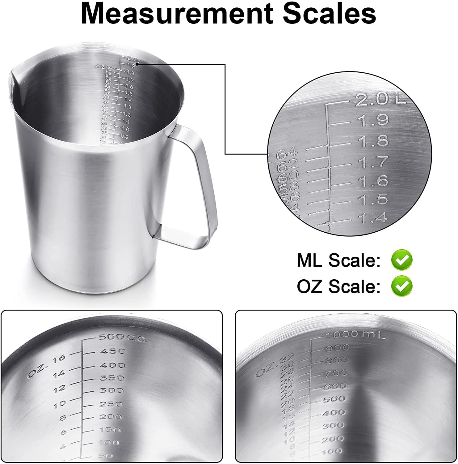 Milk Frothing Pitcher Stainless Steel Milk Frother Steamer Cup with   Measurements for Coffee Lattes