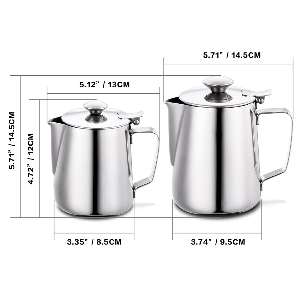 Arab Barista Coffee Frothing Pitcher With Lid Silver Stainless Steel Latte Frothing Milk Jug