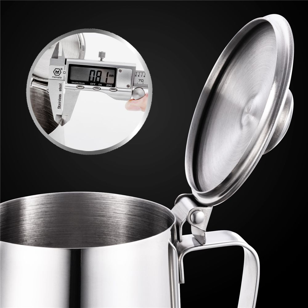 Arab Barista Coffee Frothing Pitcher With Lid Silver Stainless Steel Latte Frothing Milk Jug